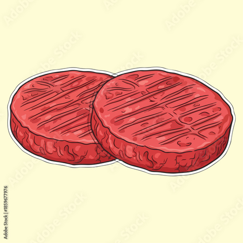 Hand-Drawn Raw Beef Burger Patties Vector Illustration