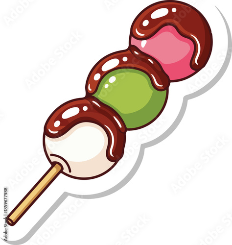 Mitarashi Dango Skewer Vector Sticker with Glossy Glaze