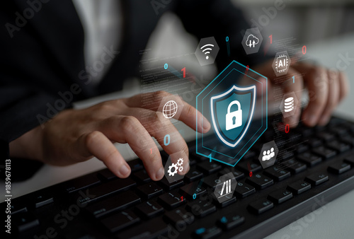 Bild auf Leinwand Cybersecurity protection secures network, prevents threats, and strengthens digi