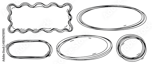 Hand drawn doodle frames set featuring various sketch shapes and borders for creative design