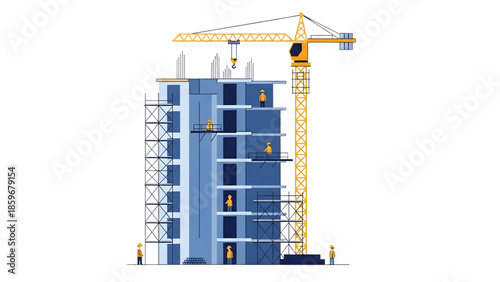 Building Construction Site Vector Illustration With Workers Machinery and Buildings