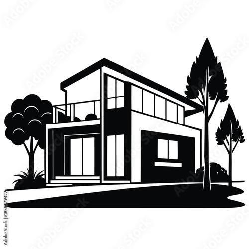 modern house line art silhouette vector illustration