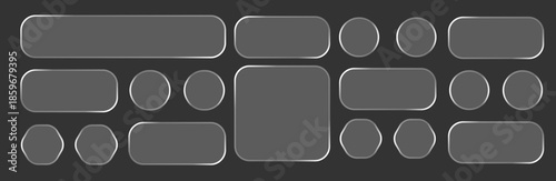 Liquid glass smartphone interface isolated. White ui light frame square and circle banner with shine stroke. Control center widget for smartphone and web app, vector illustration. 