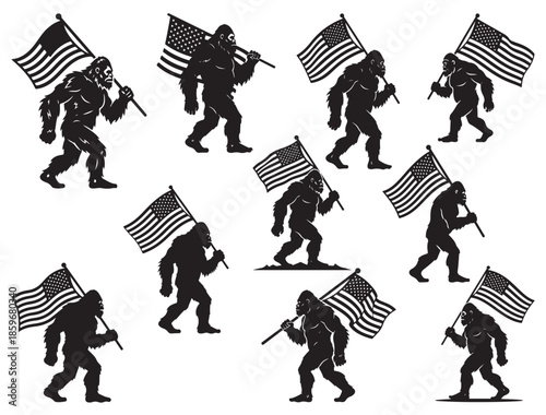 BIGFOOT HOLDING AMERICAN FLAG SILHOUETTE