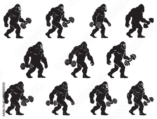 BIGFOOT HOLDING DUMBBELL SILHOUETTE