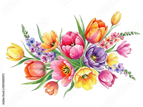 Vibrant flower bouquet isolated on transparent background