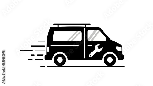 Black Van with Wrench Moving Fast.