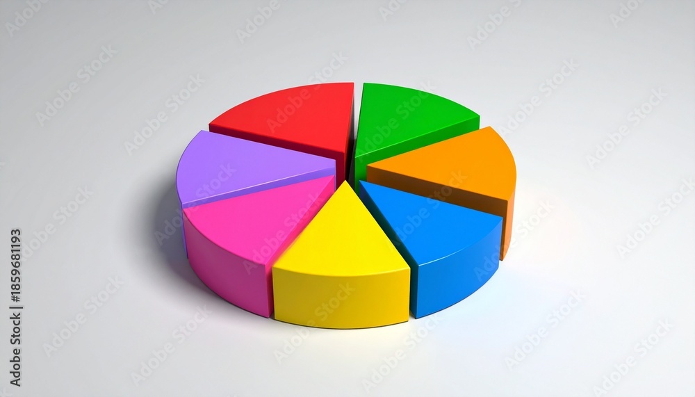 Obraz premium 3D Colorful Pie Chart with Ten Multi-Colored Segments for Data Visualization and Business Analysis