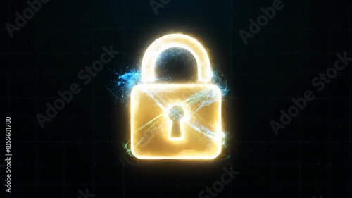 Futuristic Digital Padlock Animation for Cyber Security Concept.