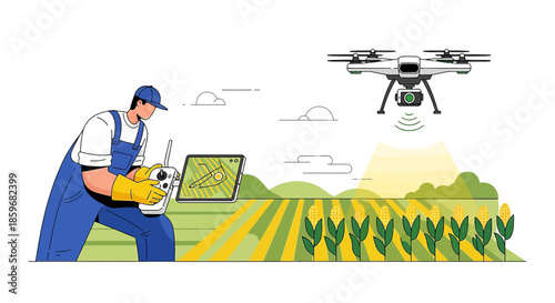 Revolutionizing agriculture: Farmer utilizing a drone for smart crop management with efficiency