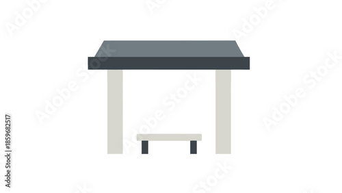 Simple White Table with Black Top Surface.