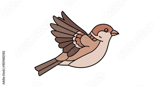 Sparrow Bird in Flight Cartoon Illustration.