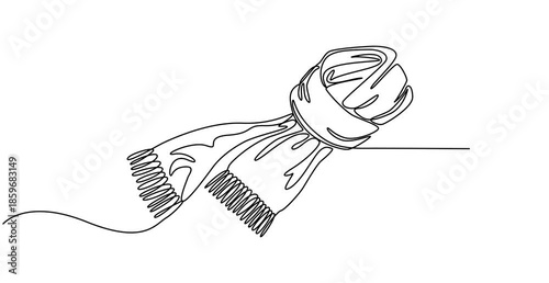 Animated self drawing of  Scarf one line drawing vector. concept of dressing warmly, cold snap or autumn-winter season, single continuous line drawing scarf, Autumn scarf continuous one line drawing,