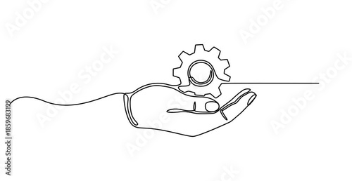 Animated self drawing of  resource icon hand with gear continuous one line drawing, Premium Service Single Line Icon, Continuous Line Drawing of Engineering Icon. Hand Drawn Symbol Vector Illustration