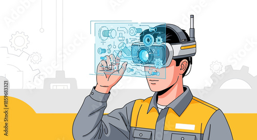 Technician using augmented reality headset for engineering and design improvements