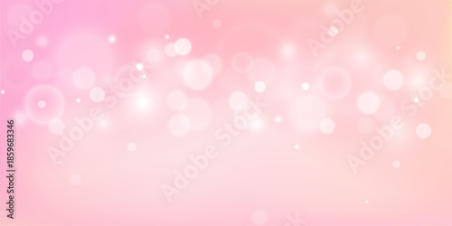 Pink bokeh background design. Romantic soft gradient with abstract blurred light sparkles and copy space. Vector illustration.