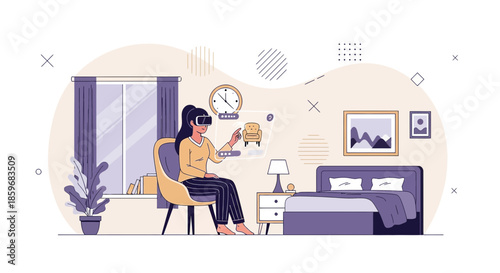 Virtual furniture selection in modern interior design through augmented reality glasses