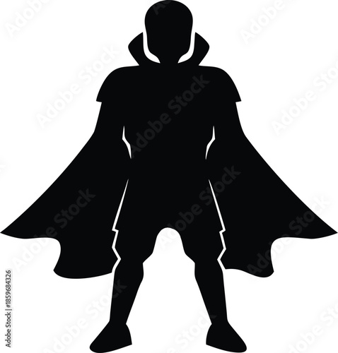 Powerful vector illustration of a heroic figure with a cape, symbolizing leadership, protection, strength, and courage.