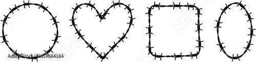 Shapes outlined with barbed wire