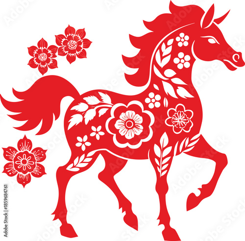 Traditional Chinese Paper Cut Prancing Horse Floral Cutouts