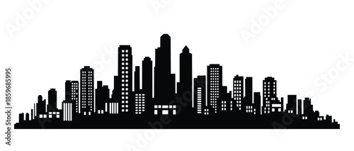 City Skyline Silhouette Vector of Modern Urban Skyscrapers