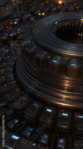 Intricate Industrial Gears: A captivating close-up of meticulously crafted industrial gears, showcasing the detailed precision and raw power of mechanical engineering.