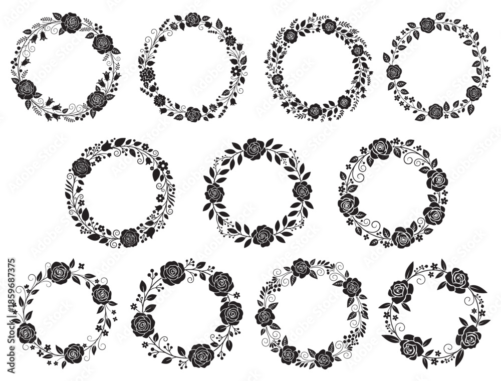 Obraz premium ENGLISH GARDEN WREATH SILHOUETTE