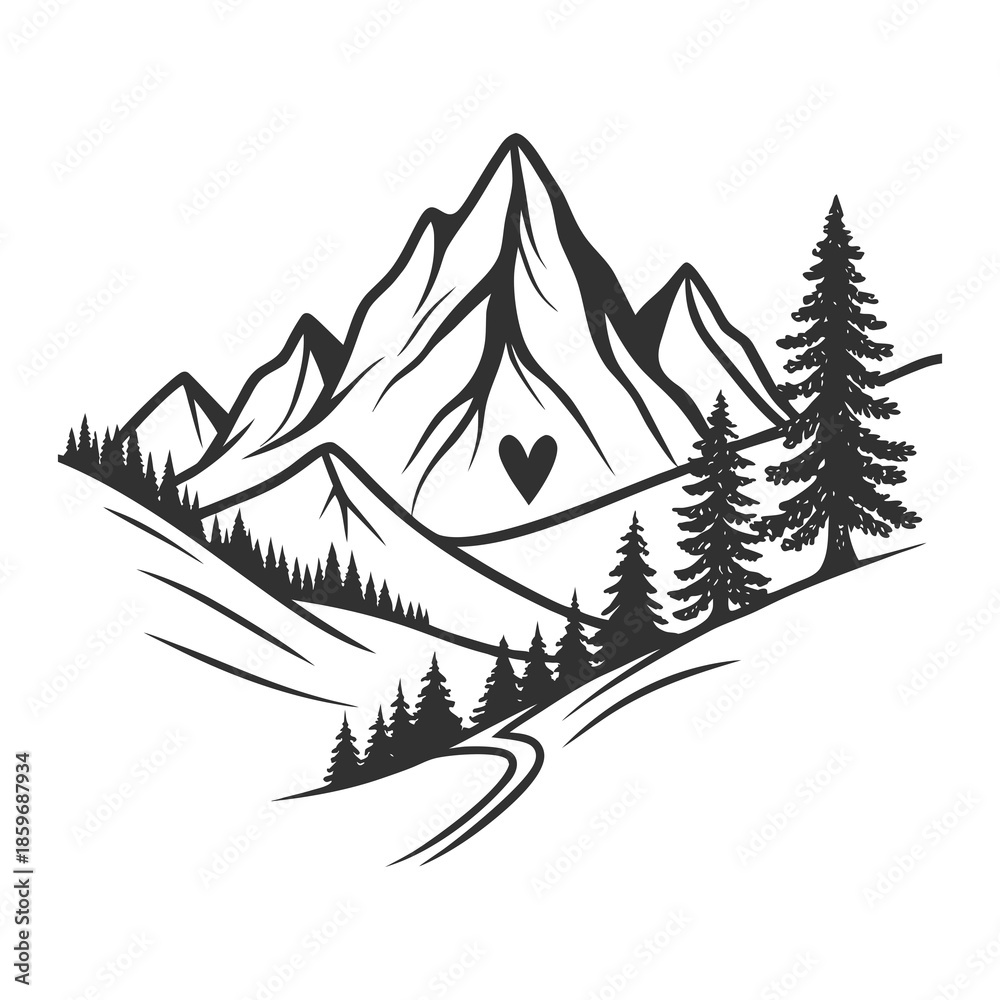 Obraz premium Mountain landscape with heart