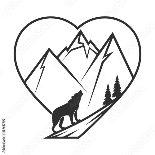 Wolf howling in mountain heart