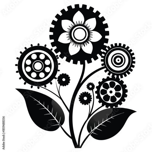 Foto mechanical flower line art silhouette vector illustration