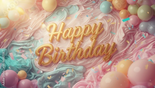 Colorful Birthday Decorations With Text and Confetti on a Pastel Background