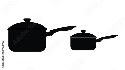 Black silhouette illustration of a large stockpot and a small saucepan