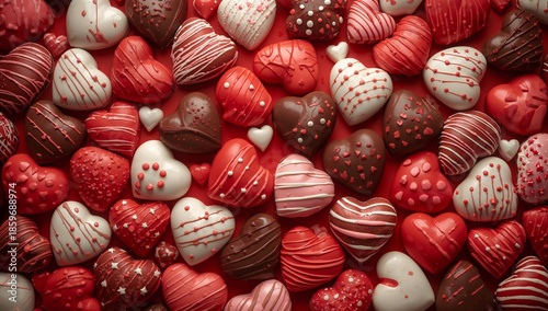 Heart-shaped Chocolates in Various Colors and Designs for Special Occasions a...