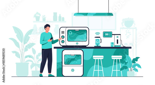 Modern kitchen appliances for processing plastic waste under the control of technology