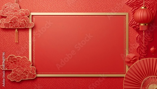 Decoration With Red Background and Gold Frame for a Celebration Event in an I...