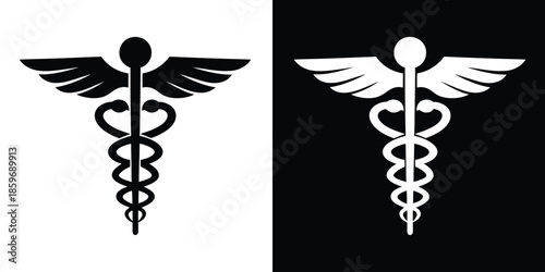 Caduceus silhouette, Medical caduceus icon vector, Caduceus medical symbol