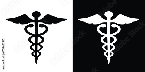 Caduceus silhouette, Medical caduceus icon vector, Caduceus medical symbol