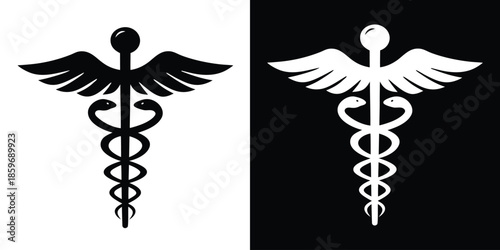 Caduceus silhouette, Medical caduceus icon vector, Caduceus medical symbol