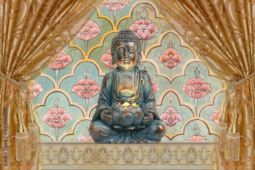 Fototapeta premium buddha statue in floral vintage background