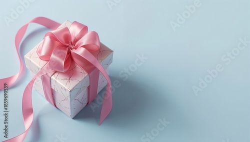 Gift Box With Pink Ribbon on a Light Blue Background for Special Occasions