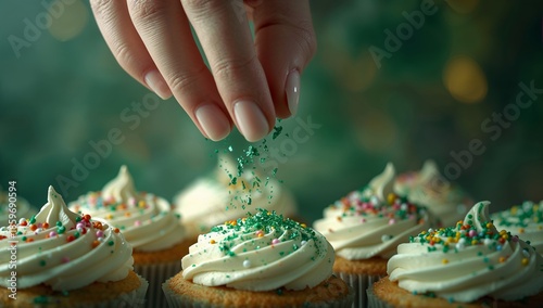 Cupcake Decorating in a Kitchen With Green Sprinkles for a Festive Occasion