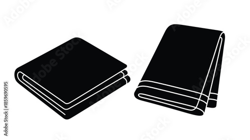 Two folded towels in black and white simple outline illustration style