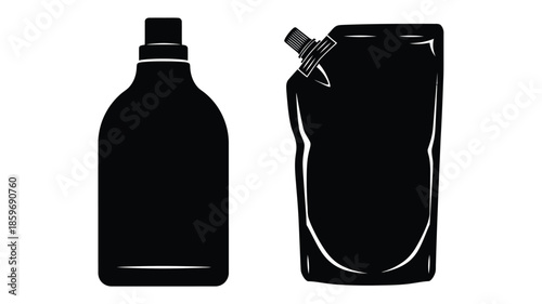 Black and white illustration of two different plastic container shapes