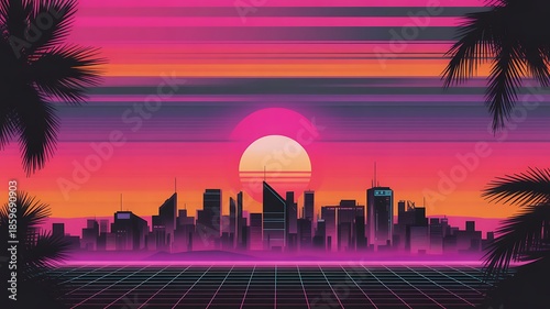 Vibrant sunset over cityscape