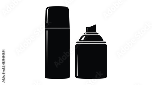 Simple black and white illustration of two aerosol spray can icons