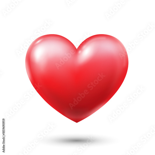 A voluminous red heart with highlights on a white background. A Valentine's Day heart, for your designs. Vector EPS 10.