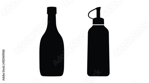 Simple black silhouette illustration of a bottle and a squeeze bottle