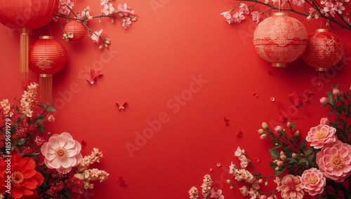 Decorative Setup With Flowers and Lanterns for a Celebration During Spring Se...