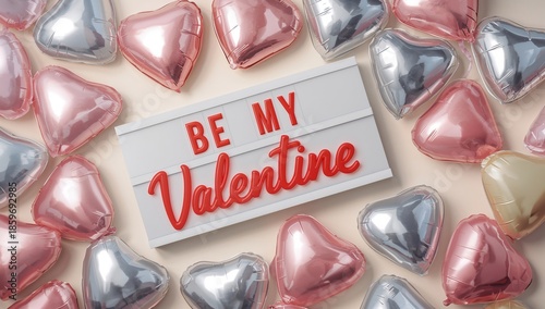 Valentines Day Celebration With Heart-Shaped Balloons and a Message on Display