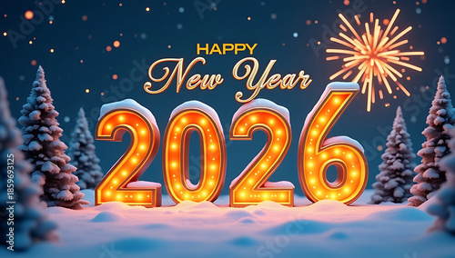 Glowing 2026 Marquee Winter Scene